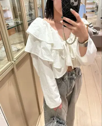 mystic 미스틱 티어드 볼레로 블라우스 화이트 아이보리