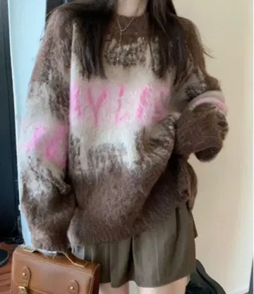 오버 사이즈 니트 스웨터 브라운 핑크