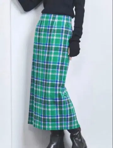 UNITED ARROWS 스커트 체크 타이트 스커트 그린