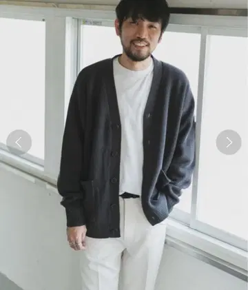 URBAN RESEARCH DOORS 다크 그레이 하드 니트 가디건