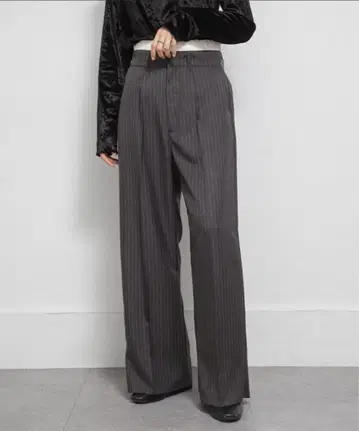 스트라이프 와이드 팬츠 그레이