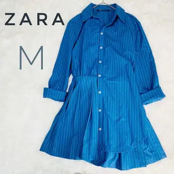 ZARA 스트라이프 긴팔 셔츠 원피스 M 블루