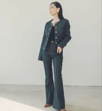 anuans 데님 셋업 센터 심 세미 플레어 데님