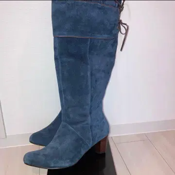 미사용 로즈 티아라 파란 스웨이드 롱 부츠 중간 힐 LL 사이즈