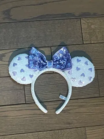 미니 귀 머리띠 화이트 보라 하트