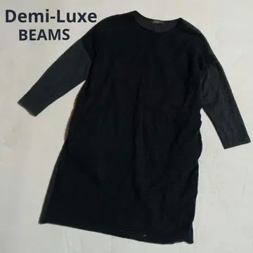 [ 데밀크 빔즈 ] 이소재 절개 울 레이스 원피스 네이비 일본제