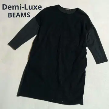 [ 데미룩스 빔즈 ] 이소재 절개 울 레이스 원피스 네이비 일본제