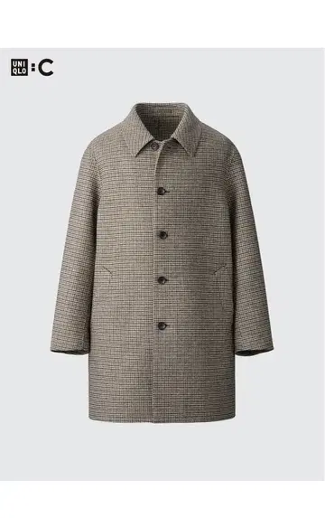 유니클로 C 더블 페이스 코트 체크 35 브라운