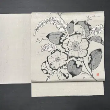 나고야 오비 아키 츠지가하나 라이트 그레이 순수 실크 중고 so144