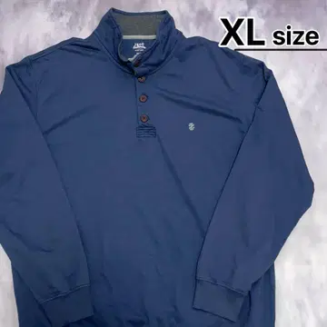 USA 구제 의류 맨투맨 XL 하프 버튼 네이비 무지 원 포인트 로고