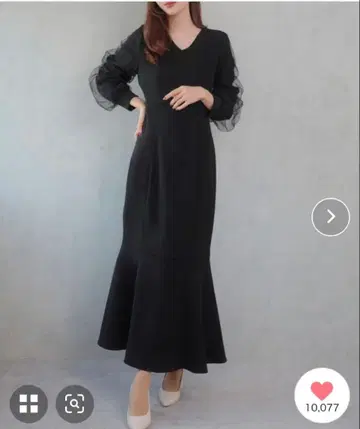 CENEA V넥 시어 슬리브 머메이드 원피스 블랙 L 사이즈