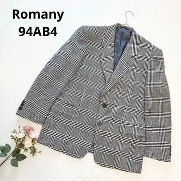 로마니 그레이 테일러드 자켓 체크 무늬 울 혼방 포멀 M