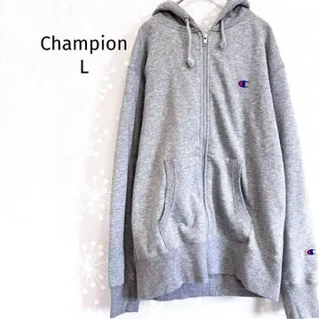 챔피온 집업 후드티 가슴, 소매 로고, 그레이