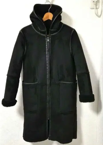 ZARA 후드 블랙 롱 코트 보아 코트 리버서블 무스탕