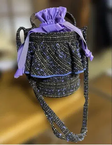 미사용 새상품 세츠코 사지테일 숄더백 시티 리본 트위드 브라운