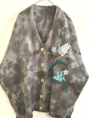 [ 미야비유이 ] 일본풍 패턴 가디건 오리가미 벚꽃 자수 M