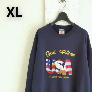 구제 의류 JERZEES 맨투맨 USA 성조기 이글 자수 네이비 XL