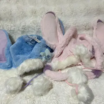 상하이 디즈니 스티치 엔젤 팬캡 복슬복슬 새상품