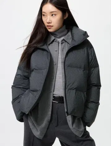 심리스 다운 숏 자켓 체크