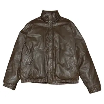 80s Eddie Bauer 블랙 택 가죽 다운 자켓 L 브라운