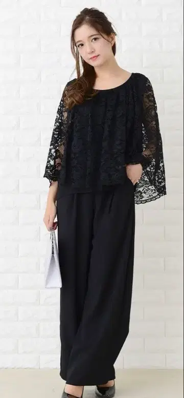 블랙 레이스 셋업 팬츠