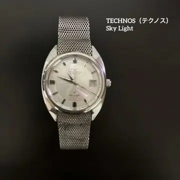 테크노스 스카이라이트 자동 와인딩 손목시계 실버 남성용 스위스산 작동품