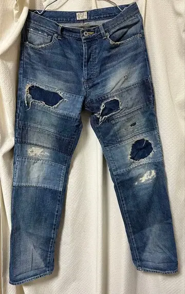 VARDE77 PATCHWORK DAMAGE DENIM PANTS