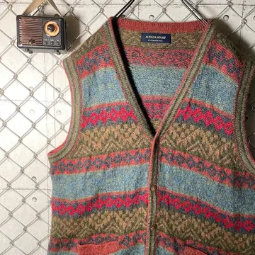 페루산 알파카 100% 베스트 니트 베스트 올 패턴 핸드메이드 L 사이즈