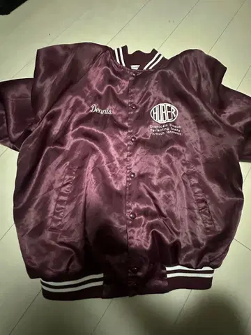 HUBER 새틴 바시티 자켓 버건디