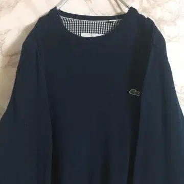 [놈코어] 라코스테 원포인트 자수 와펜 코튼 니트 네이비 L