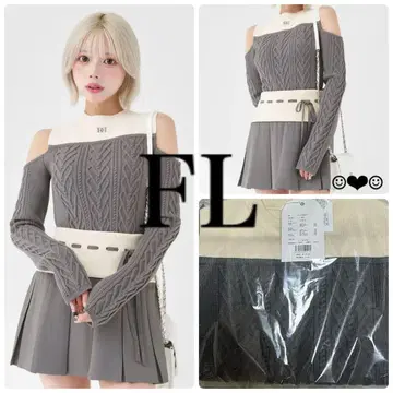 Darich 숄더 오픈 니트 셋업 그레이 FL