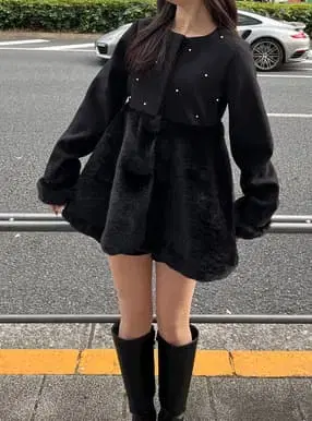 2Way 퍼 페플럼 숏 기장 코트