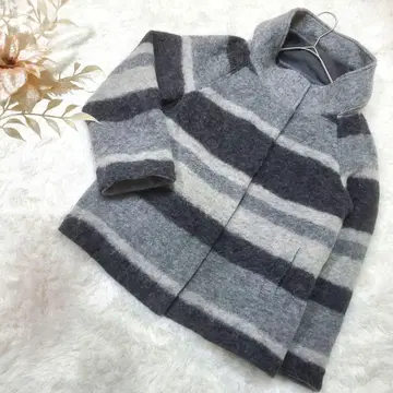 하이넥 코트 보더 무늬 이탈리아제 원단 사용 누오보누오보 38