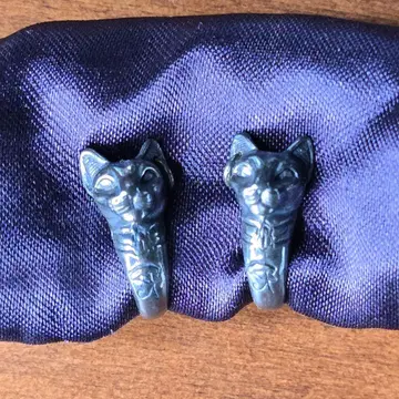 고양이 머리 디자인 클립형 귀찌 실버 톤 앤티크