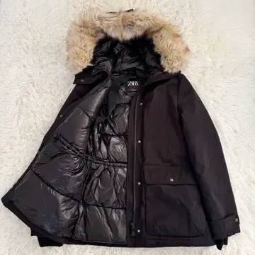 자라 ZARA 퍼 후드 다운 자켓 블랙 남성용 M 코트 후드티