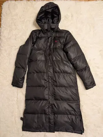 푸마 PUMA 롱 다운 자켓 후드 부착 벤치 코트 롱 코트 블랙