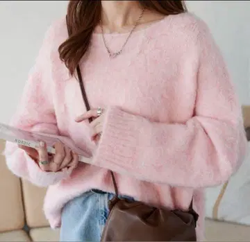 DISCOAT 샤기 풀오버 니트 핑크