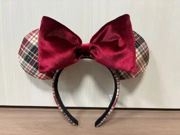 미니 머리띠 체크 무늬 빨간색 리본