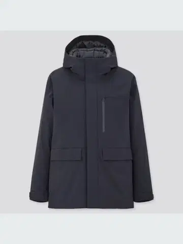 유니클로 하이브리드 다운 후드티 네이비 M