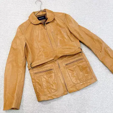 맥피 둥근 카라 소가죽 싱글 라이더 자켓 표기 없음 브라운 프리