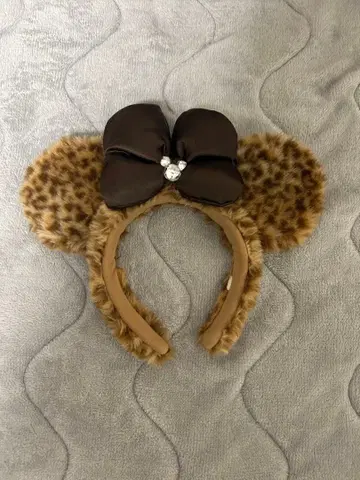 디즈니 레오파드 무늬 머리띠 브라운 리본