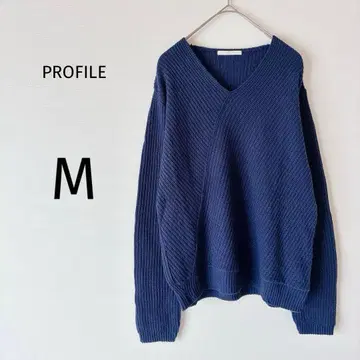 프로필 니트 스웨터 긴팔 V넥 케이블 짜임 울 혼방 M