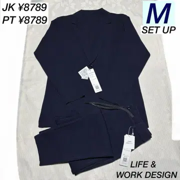 아오키 [ 파자마 수트 ] 경량 니트 라펠 자켓 & 노턱 팬츠 네이비 M