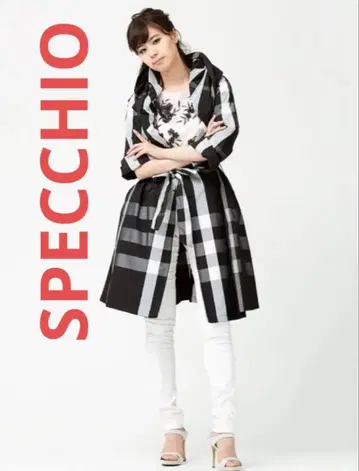 스페치오 체크 무늬 코트 후드 부착