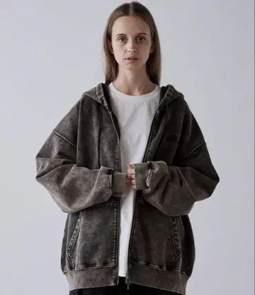 [ CLEL ] 헤비 웨이트 로고 자수 풀 집업 후드티