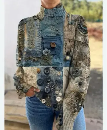 전사 프린트 고급스러움 개성 니트 화려한 L 따뜻한 긴팔