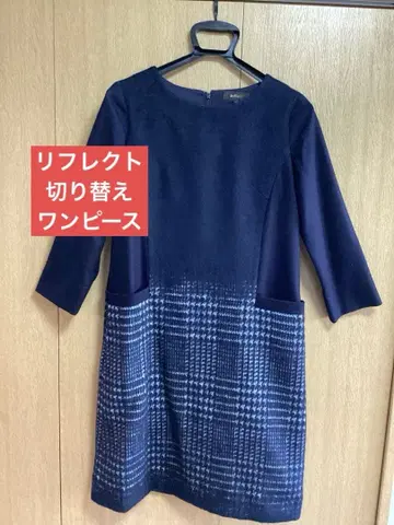O1 [ 새상품급 ] 리플렉트 울 혼방 원피스 짙은 네이비 팔부 소매
