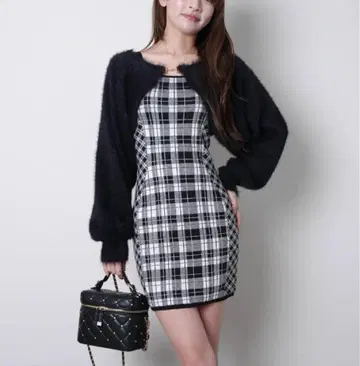 12 새상품 립서비스 정가 13090엔 페더 체크 앙상블 원피스 블랙 S