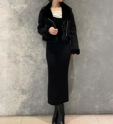 [ 새상품급 ] 리젝시 페이크 무스탕 블루종 코트 블랙