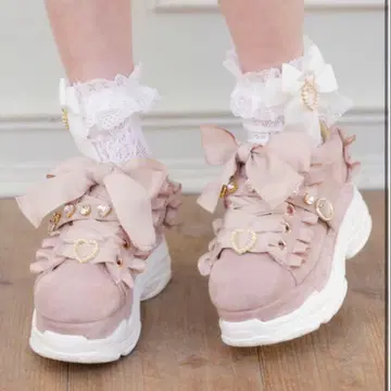 LIZLISA 리즈리사 리본 부착 하트 모티브 스니커즈 통굽 스니커즈 S